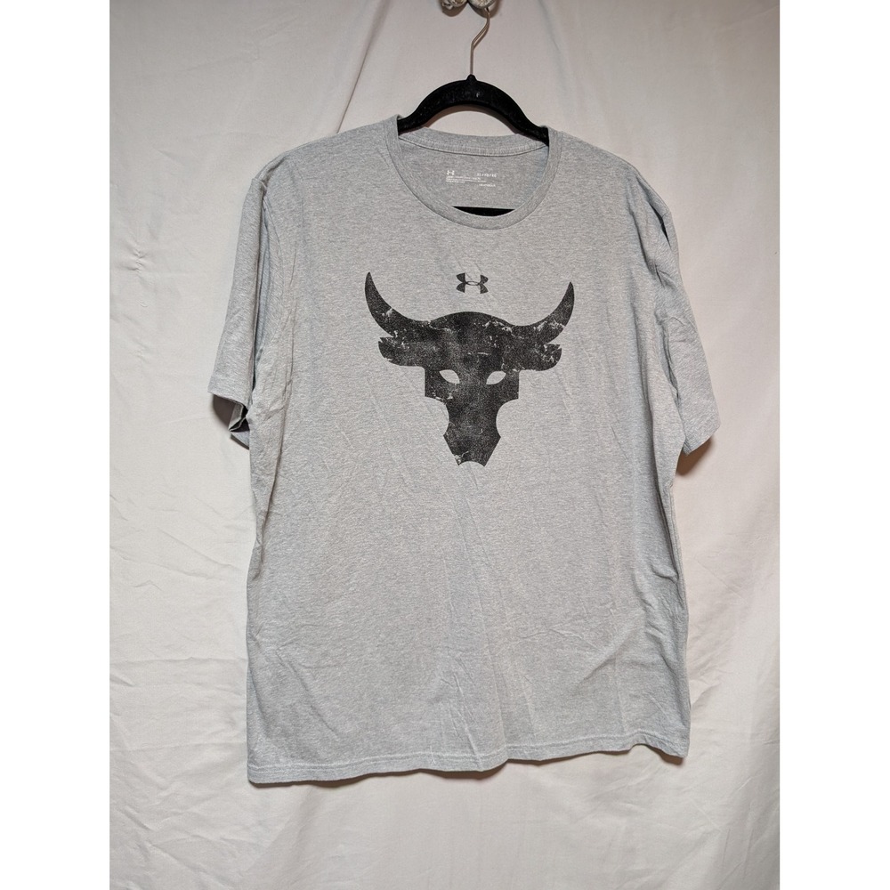 Under Armour Project Rock Gray Bull Graphic T-Shirt Gym Workout Top Men's XL